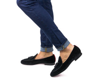 Black Velvet Italian Loafer with Black Tassel