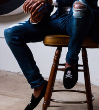 Men's Black Velvet Slipper II with Skull & Bone