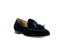 Black Velvet Italian Loafer with Black Tassel
