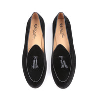 Black Velvet Italian Loafer with Black Tassel